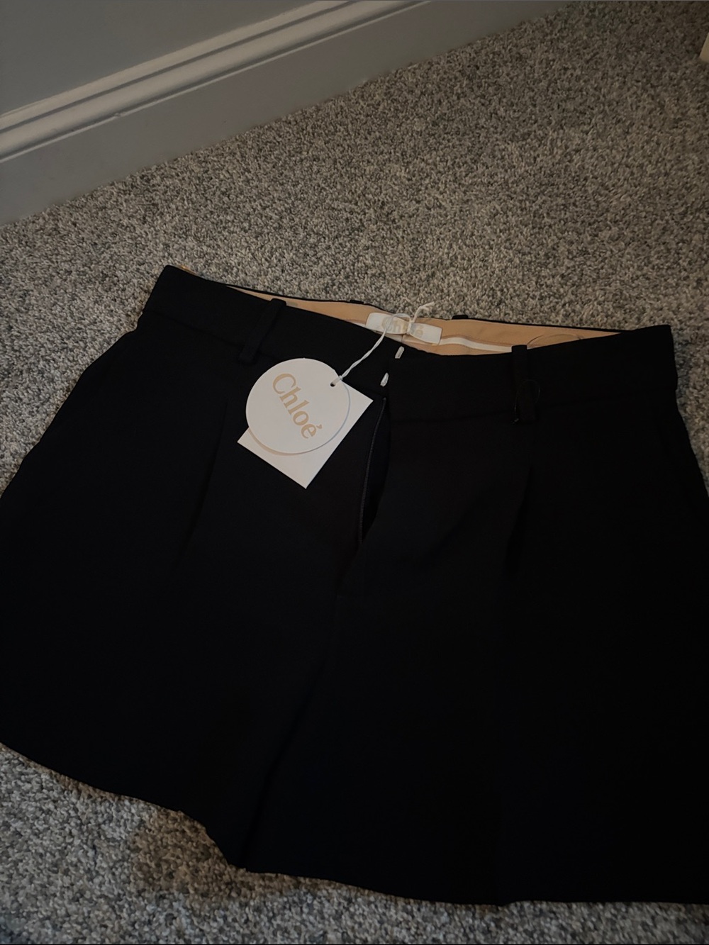 Chloé Black Pleated High-Waist Shorts